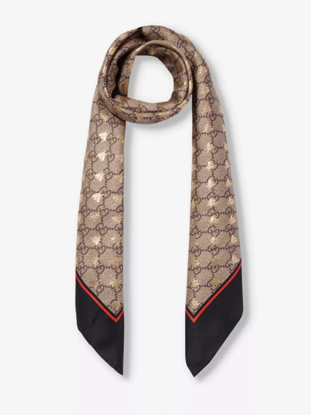 Authentic Gucci GG Bees Silk Monogram Neck Bow Scarf